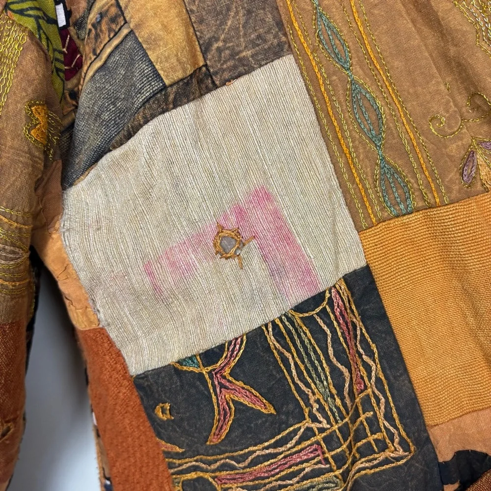 Vintage Handmade Patchwork Quilt Jacket Kantha Boho Oversized Cotton Artsy India